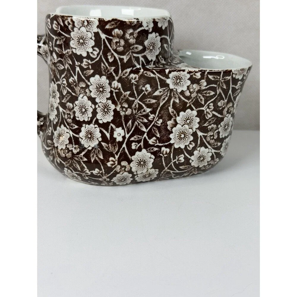 Vintage Crownford China Calico Brown Shaving Scuttle Mug Staffordshire England